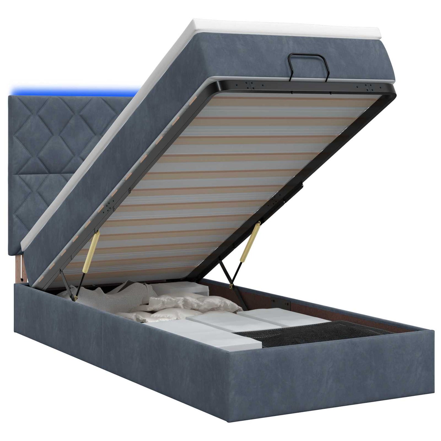 Letto Ottomano con Materasso e LED Grigio Scuro 100 x 200 cm