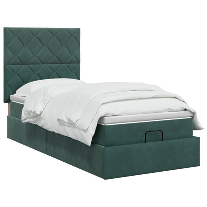 Letto Ottomano con Materasso e LED Verde Scuro 100 x 200 cm