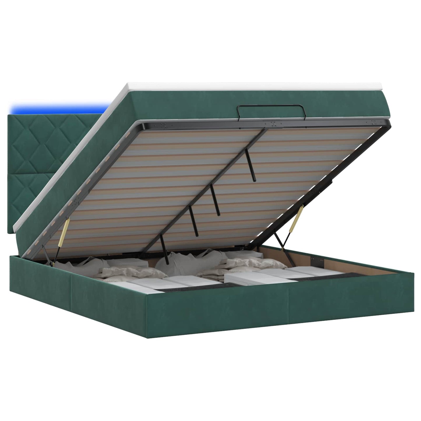 Letto Ottomano con Materasso e LED Verde Scuro 140 x 200 cm