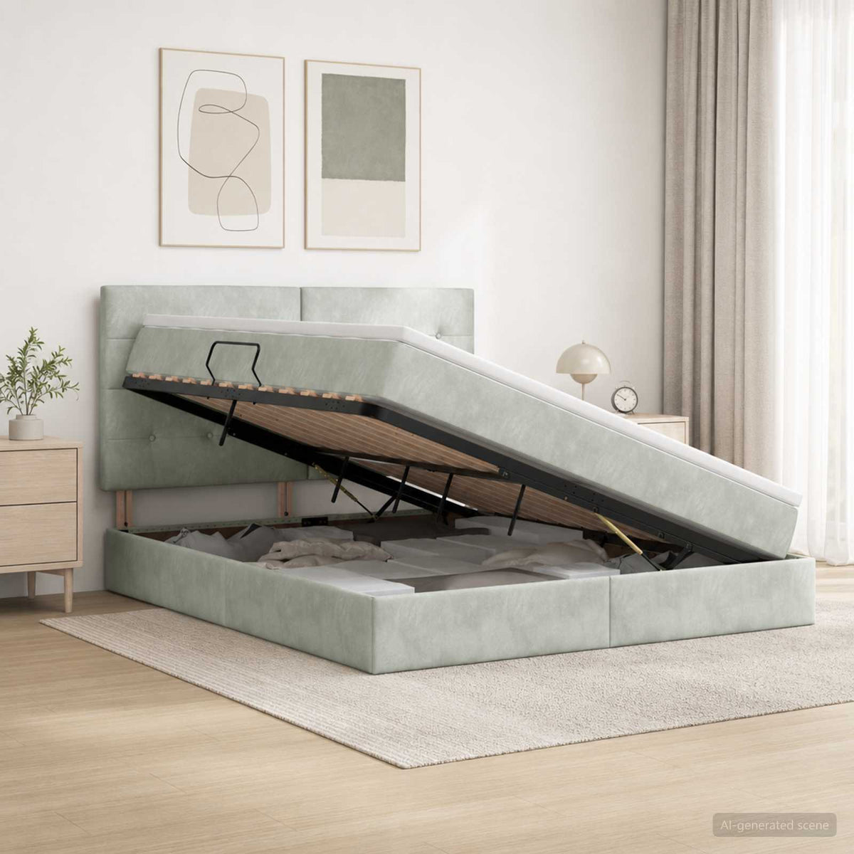 Letto con contenitore e materasso Grigio Chiaro 140 x 200 cm | homemem39