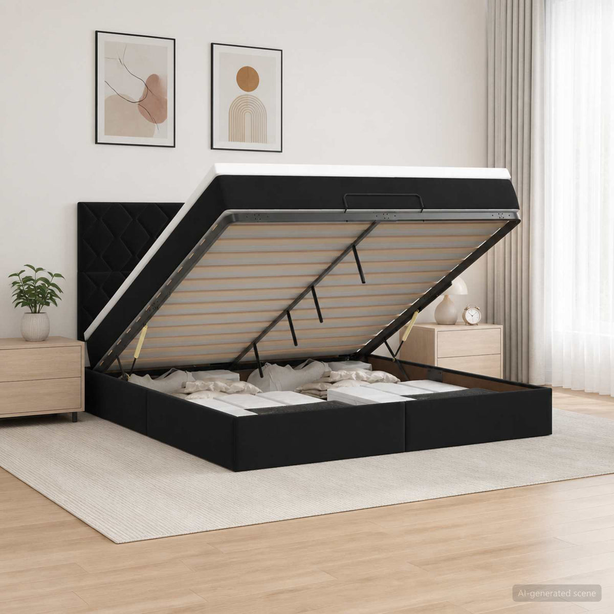 Letto ottomano con materasso Nero 180 x 200 cm Velluto | homemem39