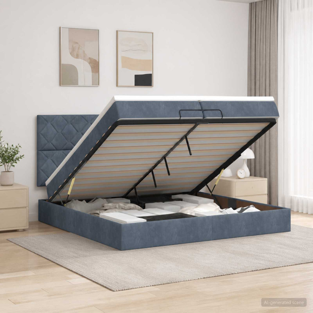 Letto Ottomano con Materasso e LED Grigio Scuro 200 x 200 cm