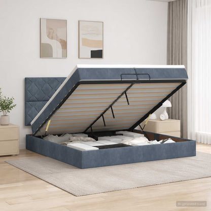 Letto Ottomano con Materasso e LED Grigio Scuro 200 x 200 cm