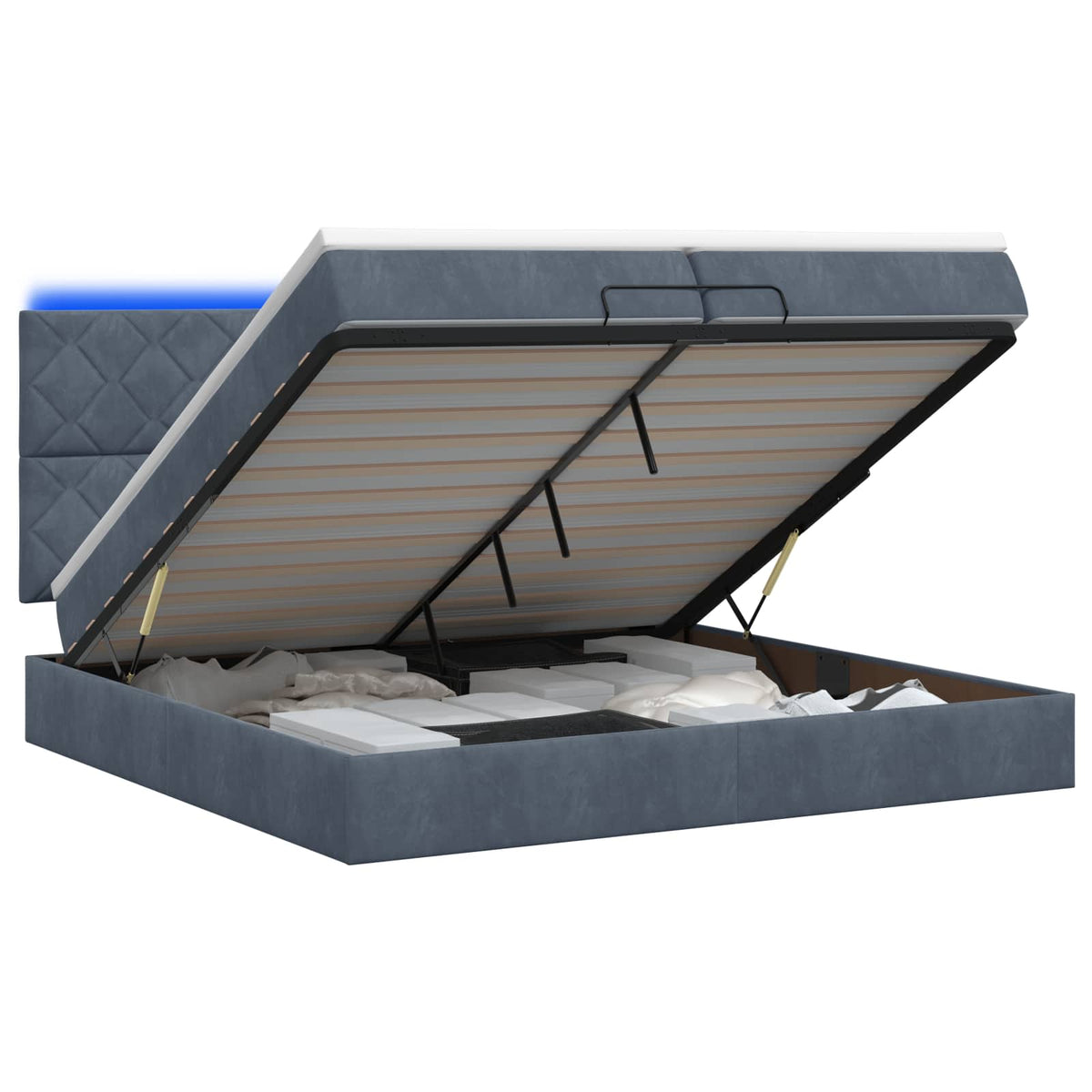 Letto Ottomano con Materasso e LED Grigio Scuro 200 x 200 cm