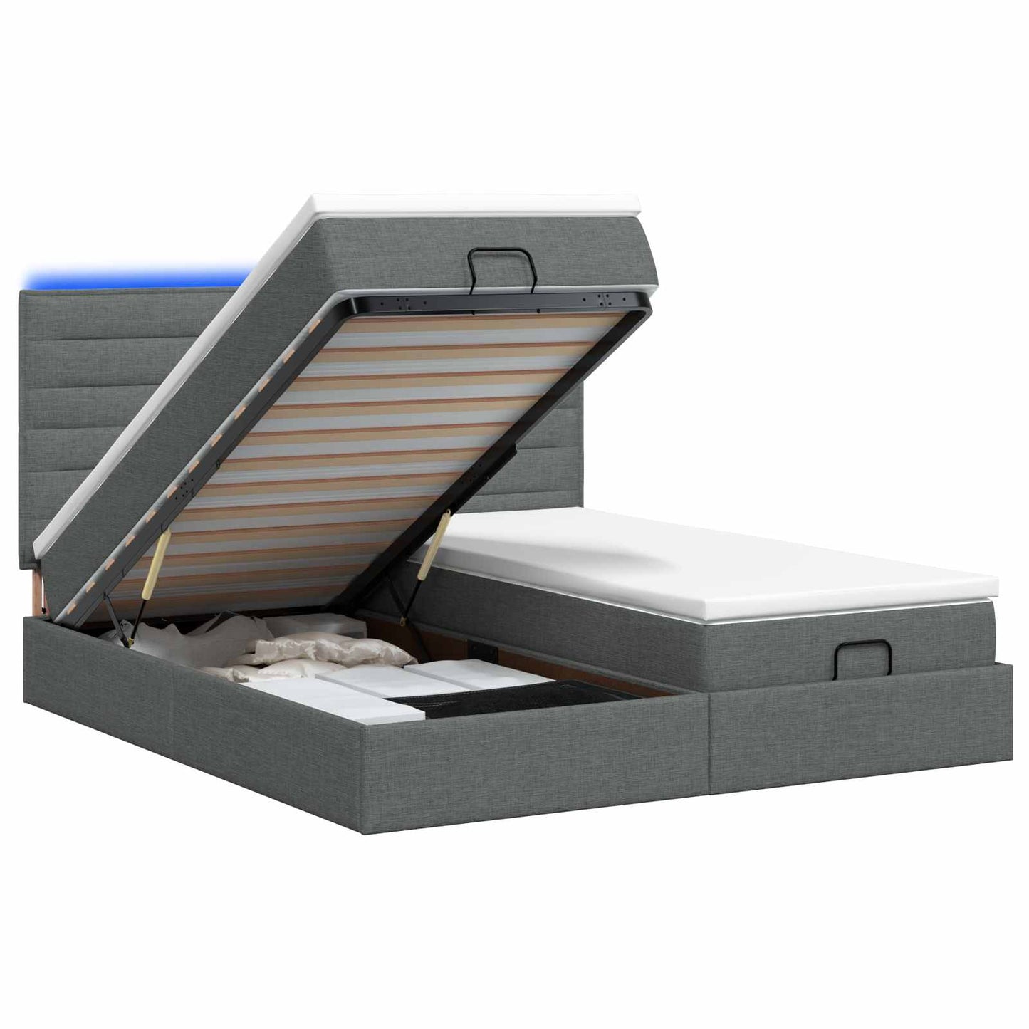 Letto Ottomano con Materasso e LED Grigio Scuro 160 x 200 cm | homemem39