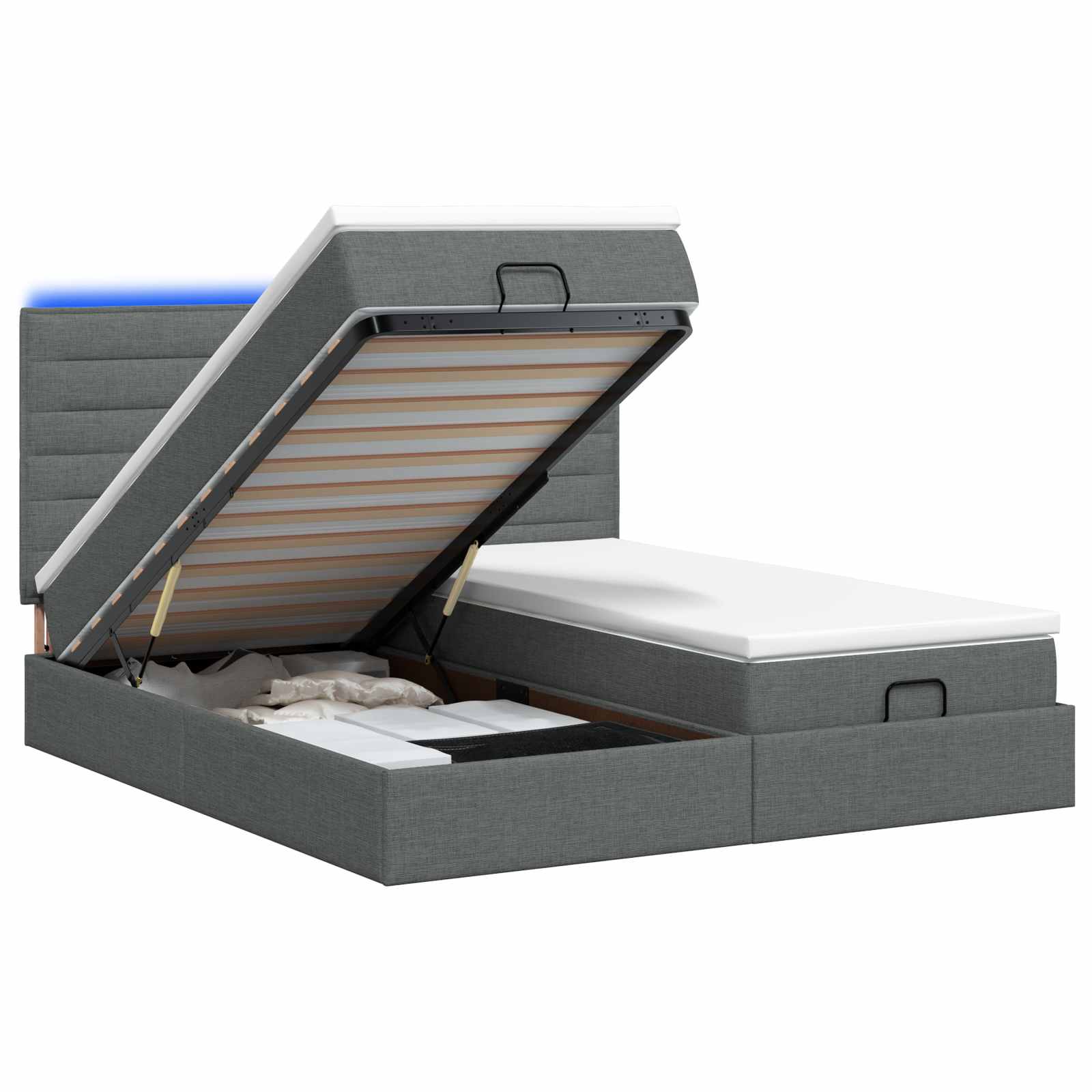 Letto Ottomano con Materasso e LED Grigio Scuro 160 x 200 cm | homemem39