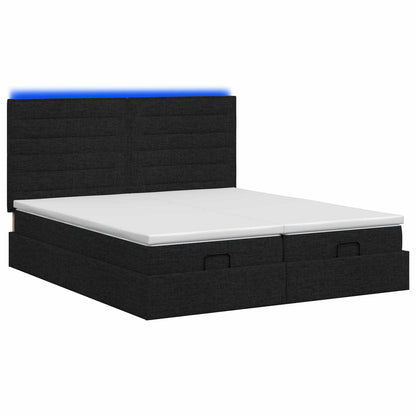 Letto Ottomano con Materasso e LED Nero 160 x 200 cm Tessuto | homemem39