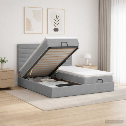 Letto ottomano con materasso 2 pz Grigio Chiaro Tessuto