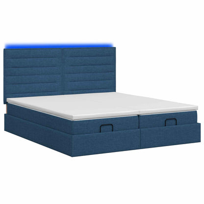 Letto Ottomano con Materasso e LED Blu 180 x 200 cm Tessuto
