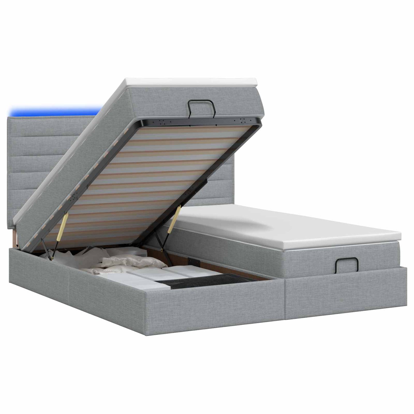 Letto Ottomano con Materasso e LED Grigio Chiaro 200 x 200 cm