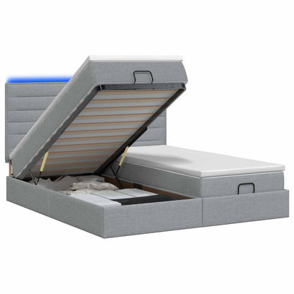 Letto Ottomano con Materasso e LED Grigio Chiaro 200 x 200 cm