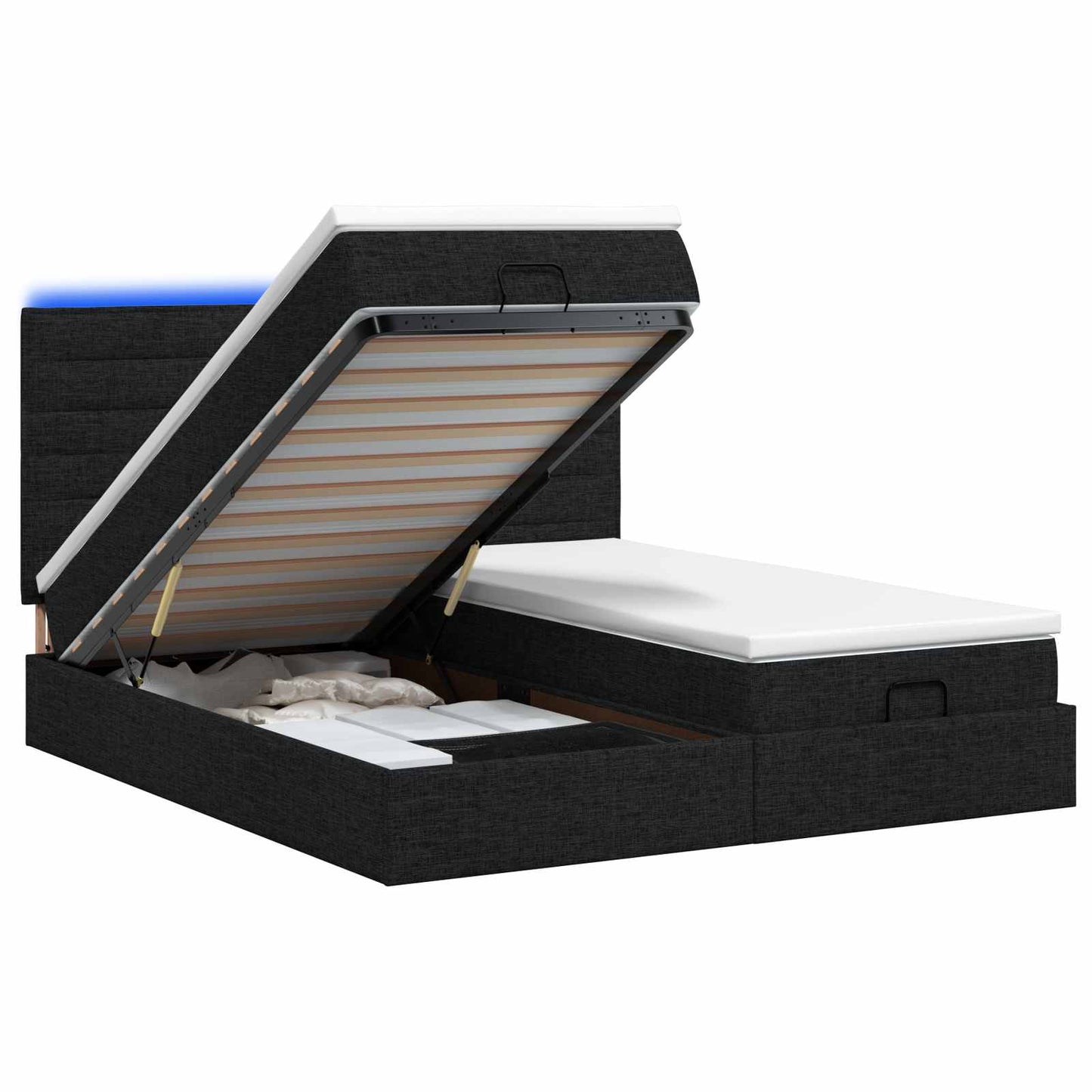 Letto Ottomano con Materasso e LED Nero 200 x 200 cm Tessuto | homemem39