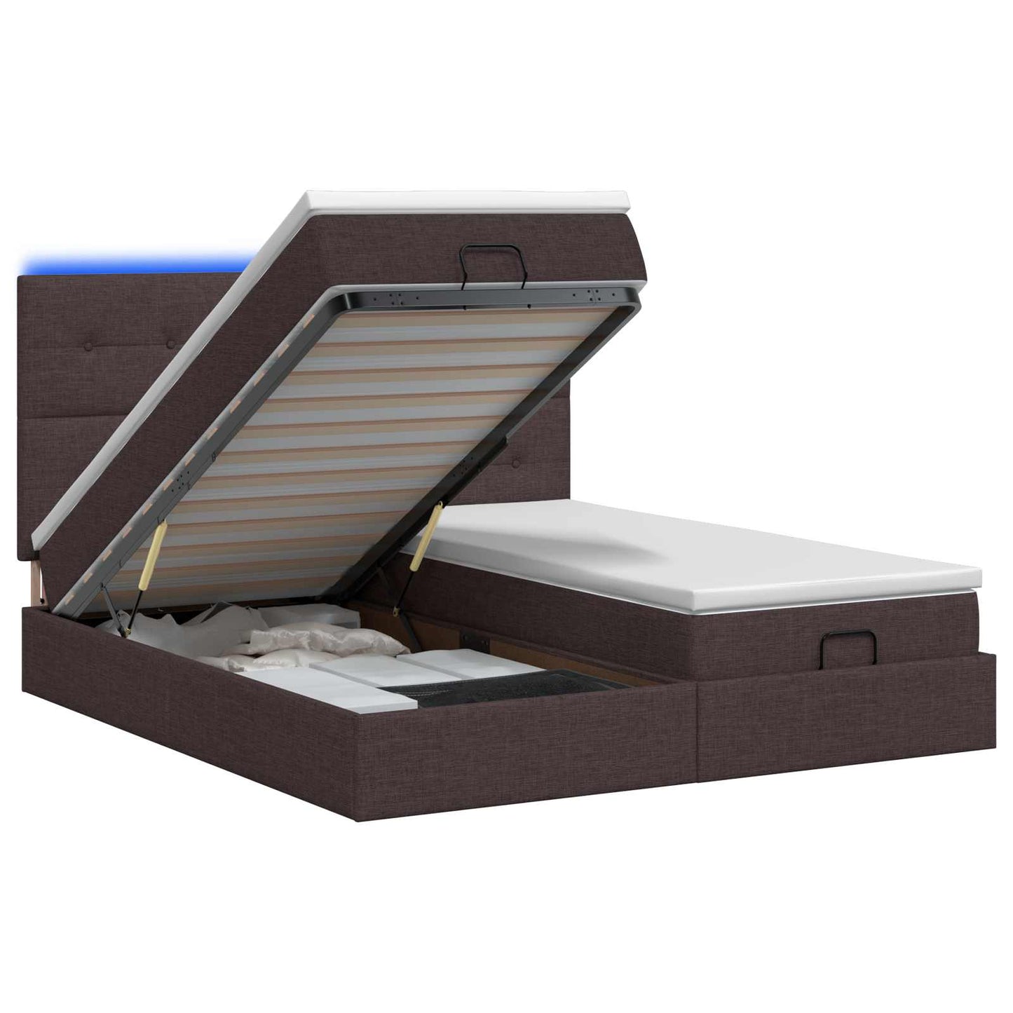 Letto Ottomano con Materasso e LED Marrone Scuro 160 x 200 cm