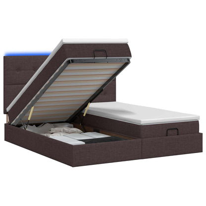 Letto Ottomano con Materasso e LED Marrone Scuro 160 x 200 cm
