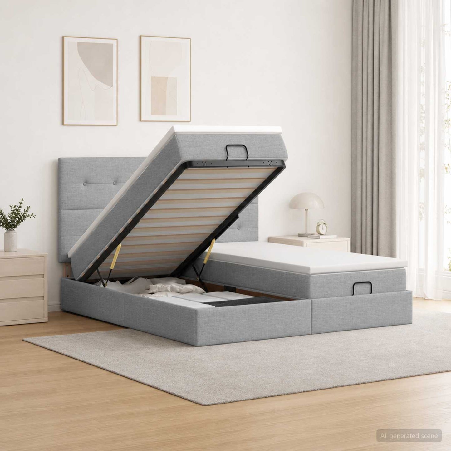 Letto Ottomano con Materasso e LED Grigio Chiaro 180 x 200 cm