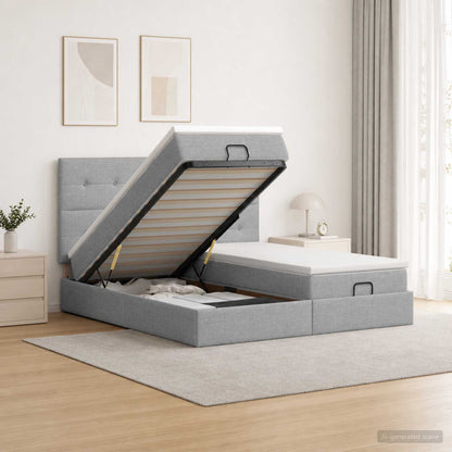 Letto Ottomano con Materasso e LED Grigio Chiaro 180 x 200 cm
