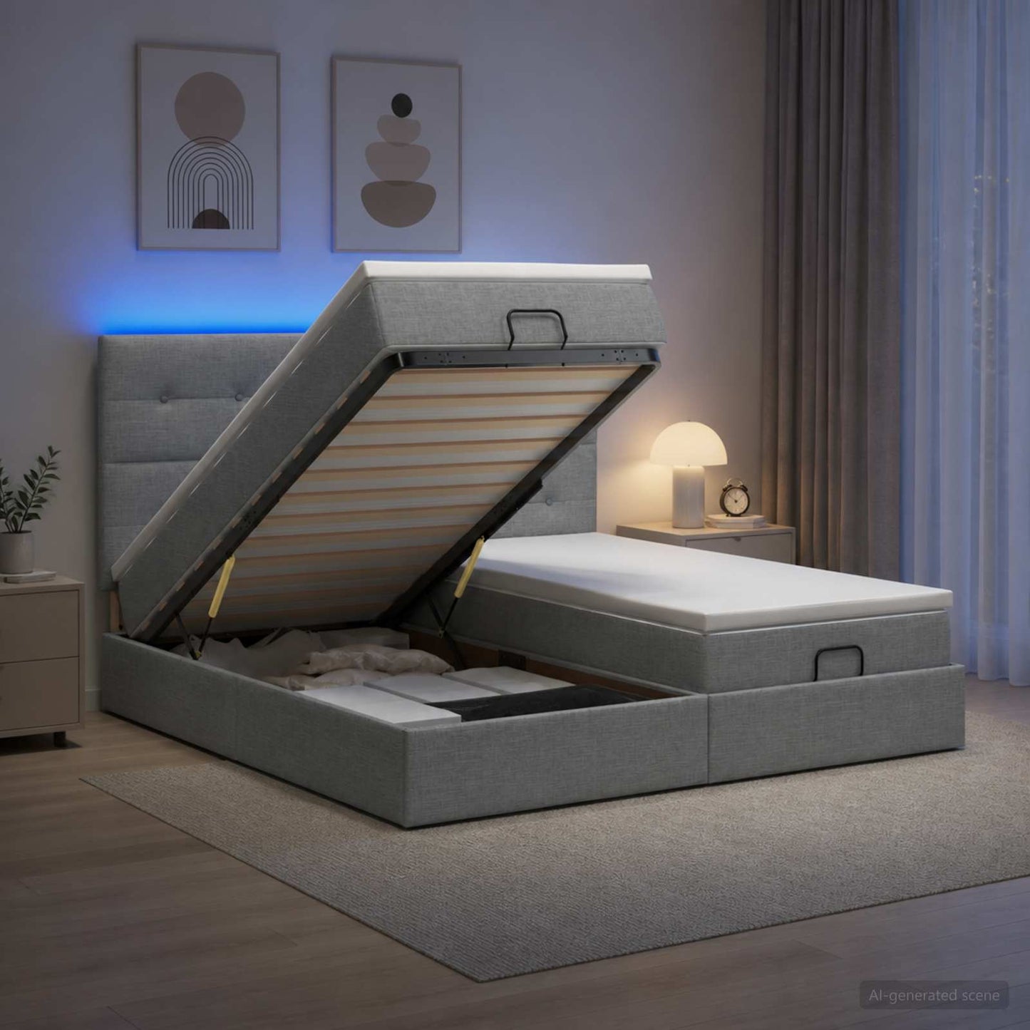 Letto Ottomano con Materasso e LED Grigio Chiaro 180 x 200 cm