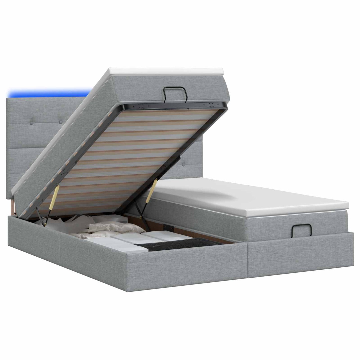 Letto Ottomano con Materasso e LED Grigio Chiaro 180 x 200 cm