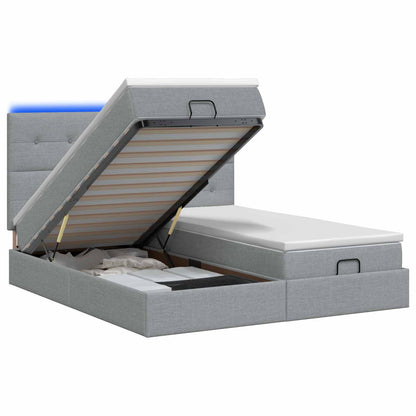Letto Ottomano con Materasso e LED Grigio Chiaro 180 x 200 cm