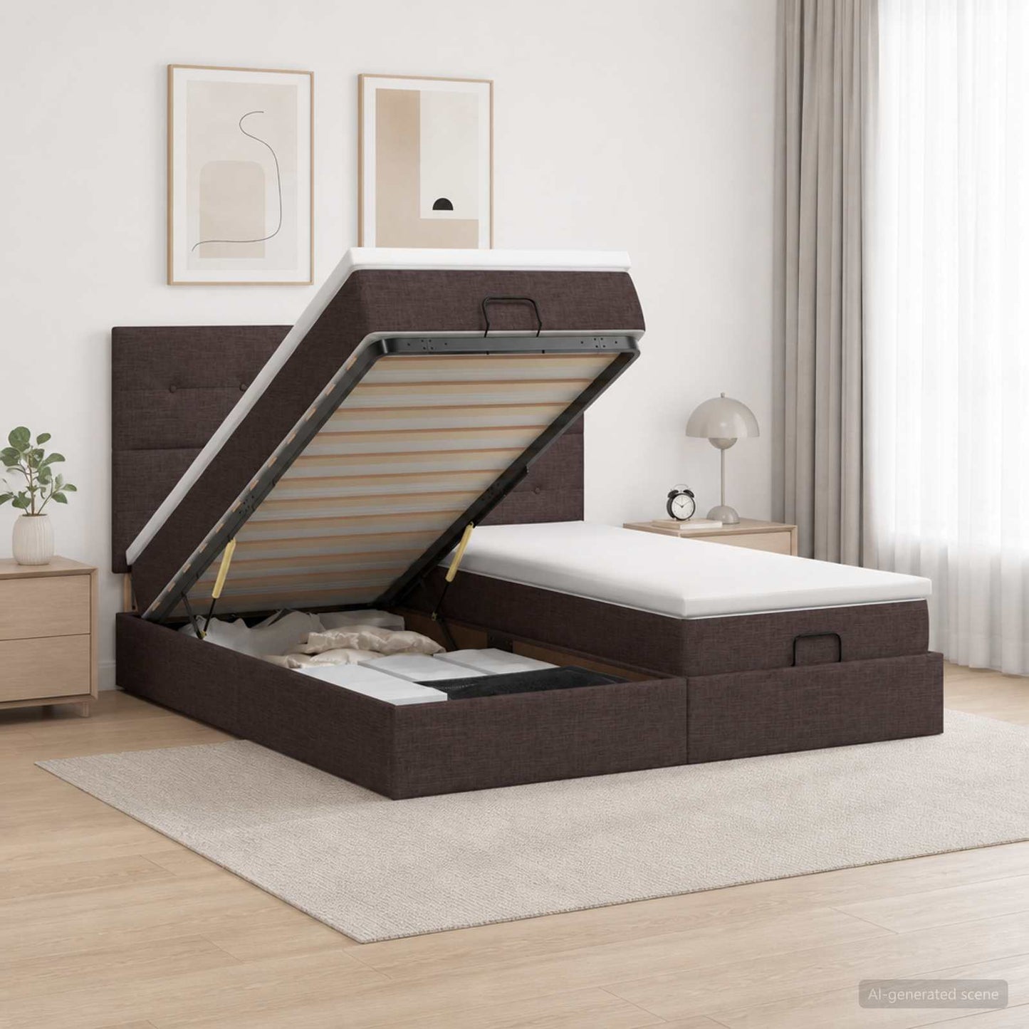 Letto Ottomano con Materasso e LED Marrone Scuro 160 x 200 cm