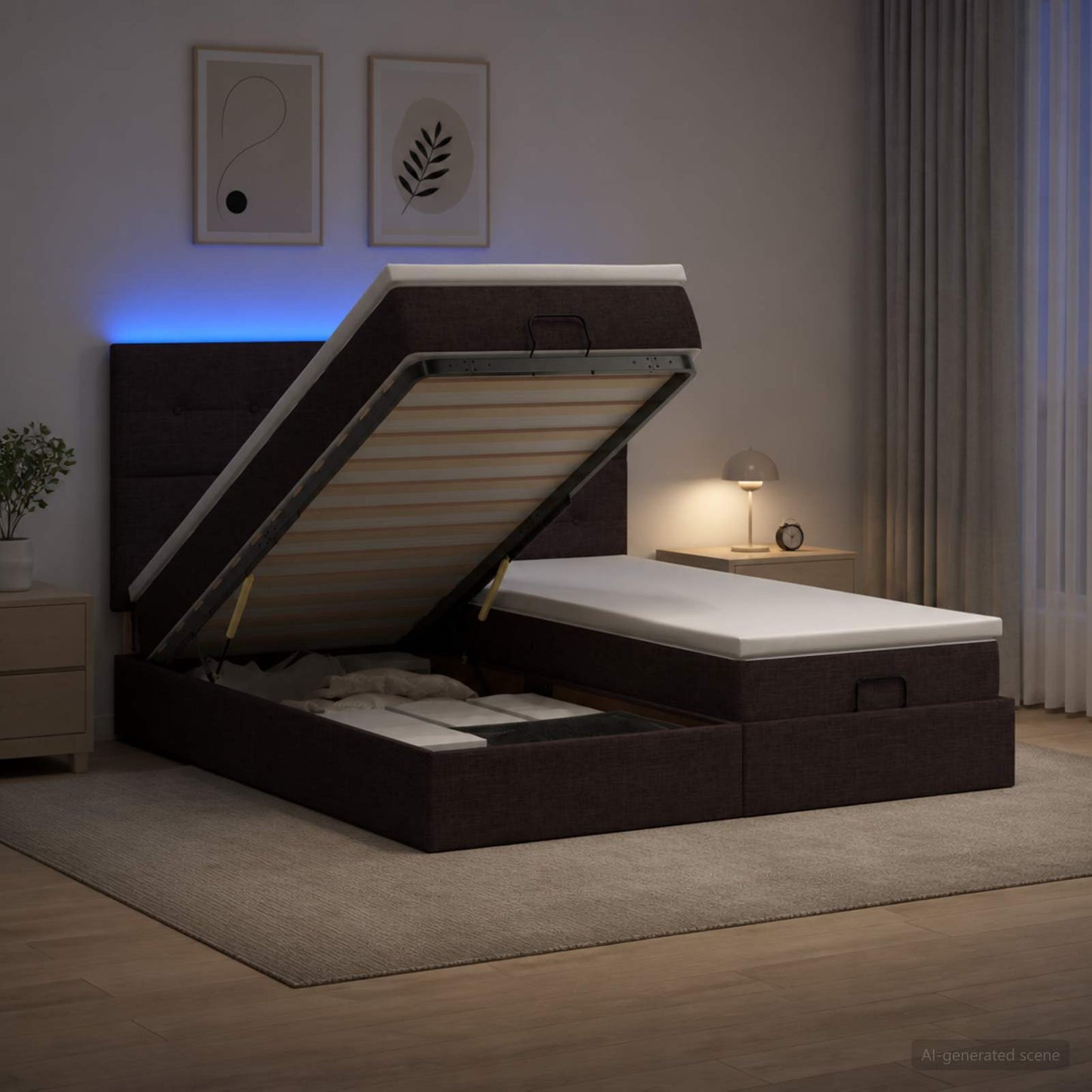 Letto Ottomano con Materasso e LED Marrone Scuro 160 x 200 cm