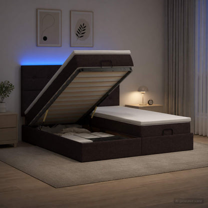 Letto Ottomano con Materasso e LED Marrone Scuro 160 x 200 cm