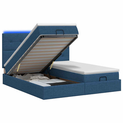 Letto Ottomano con Materasso e LED Blu 200 x 200 cm Tessuto | homemem39