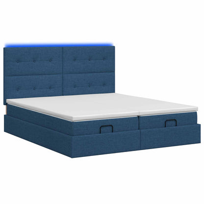 Letto Ottomano con Materasso e LED Blu 200 x 200 cm Tessuto | homemem39