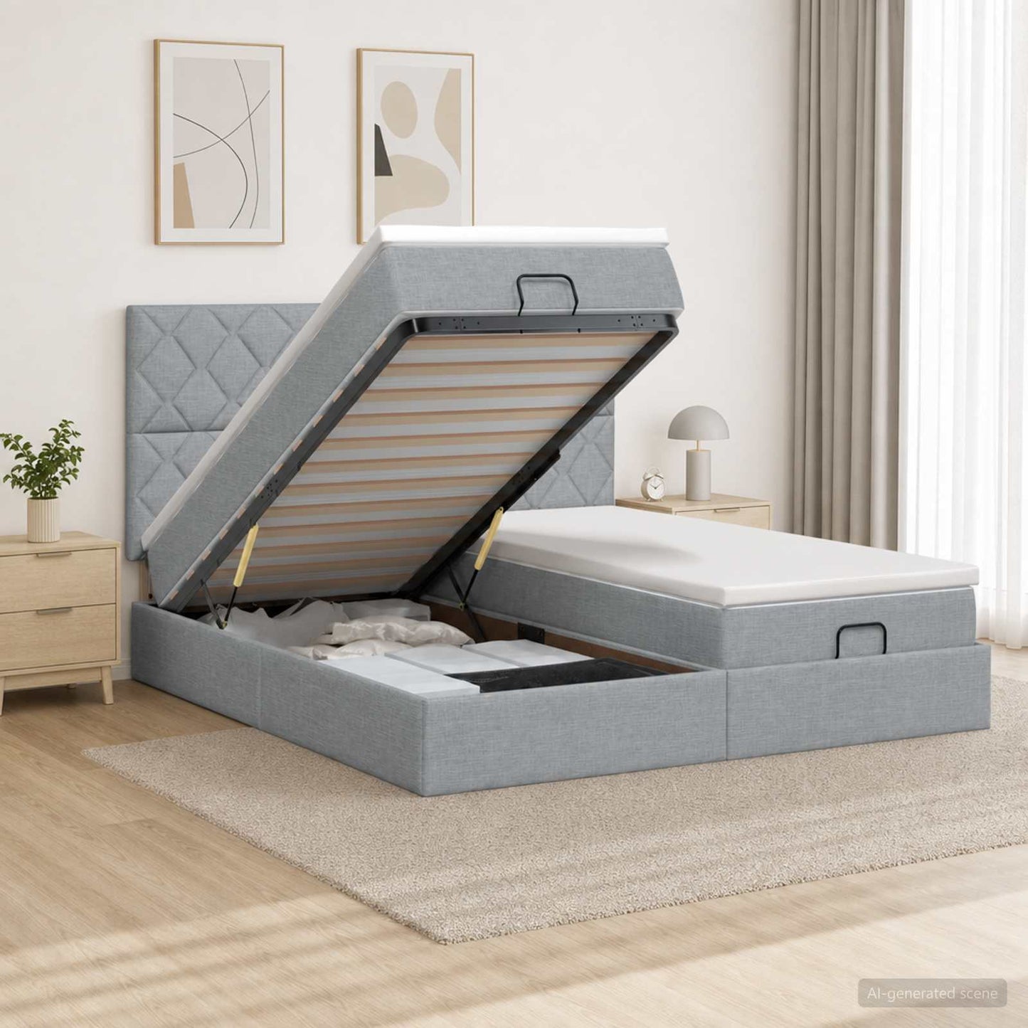 Letto Ottomano con Materasso e LED Grigio Chiaro 200 x 200 cm