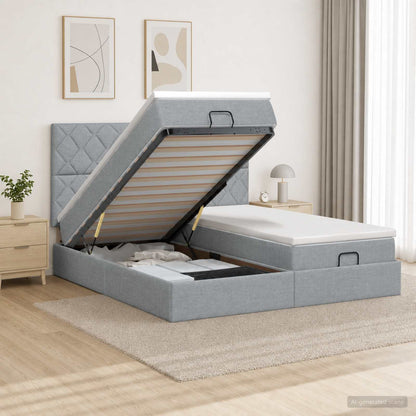 Letto Ottomano con Materasso e LED Grigio Chiaro 200 x 200 cm