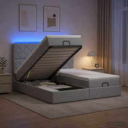 Letto Ottomano con Materasso e LED Grigio Chiaro 200 x 200 cm