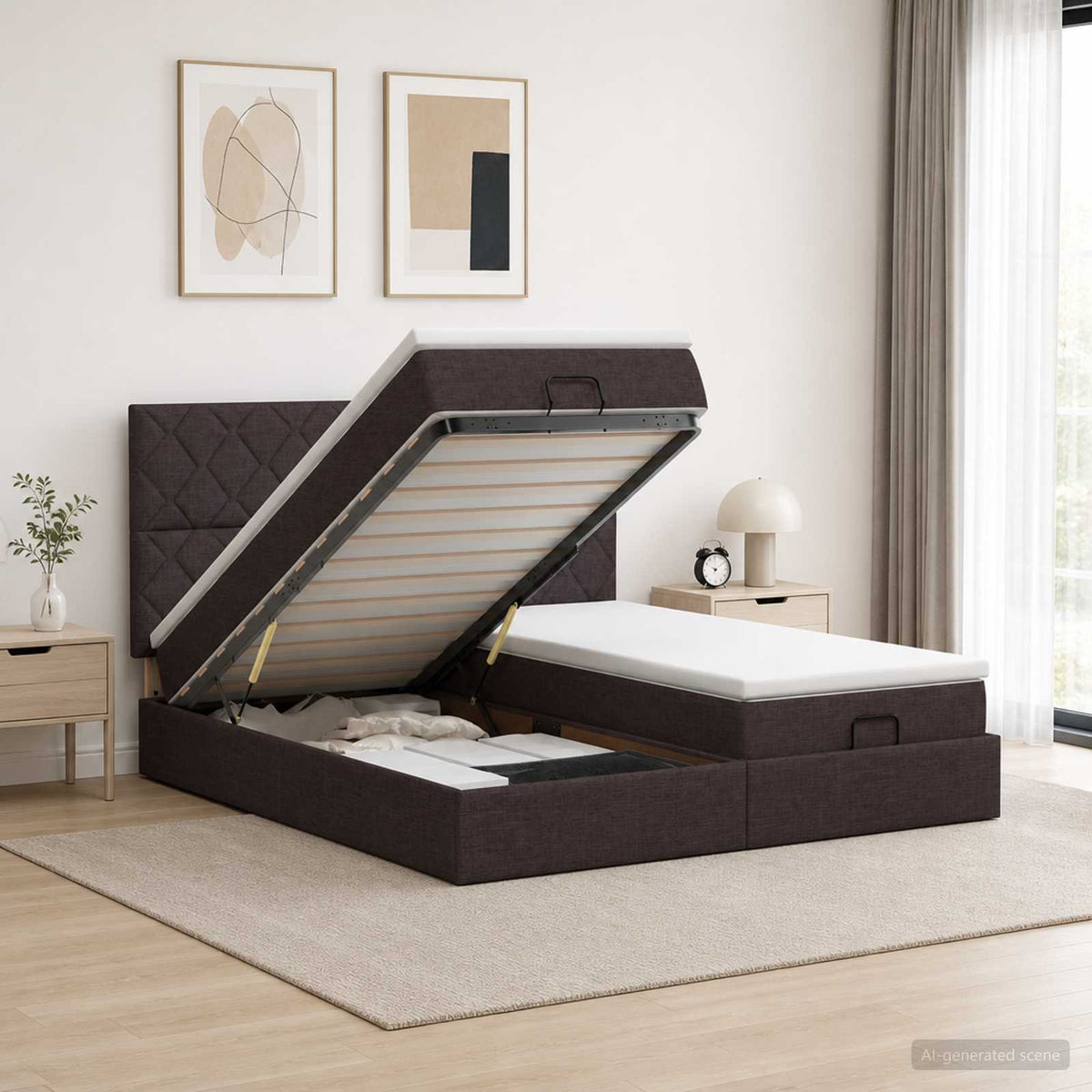 Letto Ottomano con Materasso e LED Marrone Scuro 200 x 200 cm - homemem39