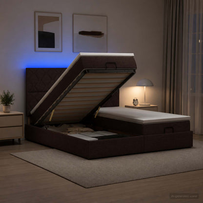 Letto Ottomano con Materasso e LED Marrone Scuro 200 x 200 cm - homemem39