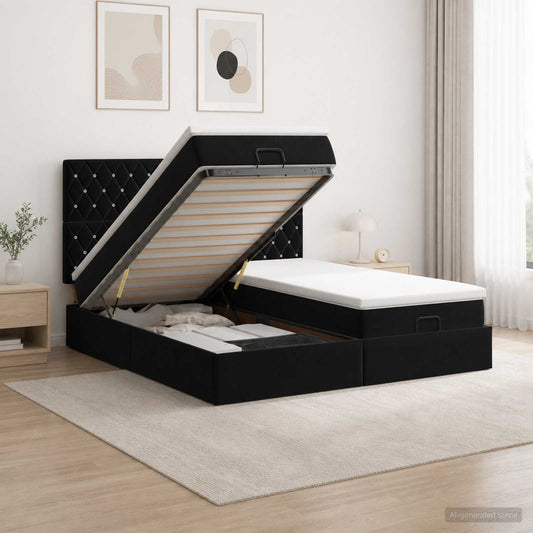 Letto ottomano con materasso con testiera 2 pz Nero Velluto