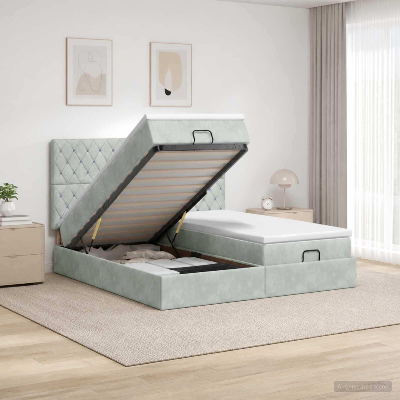 Letto ottomano con materasso 2 pz Grigio Chiaro Velluto - homemem39