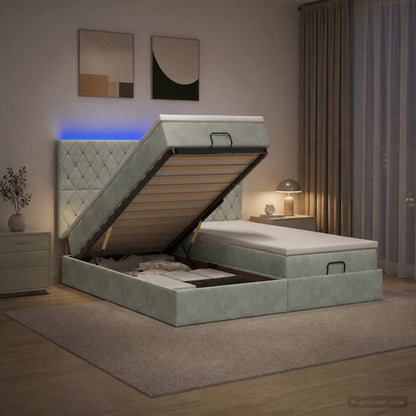 Letto Ottomano con Materasso e LED Grigio Chiaro 200 x 200 cm - homemem39