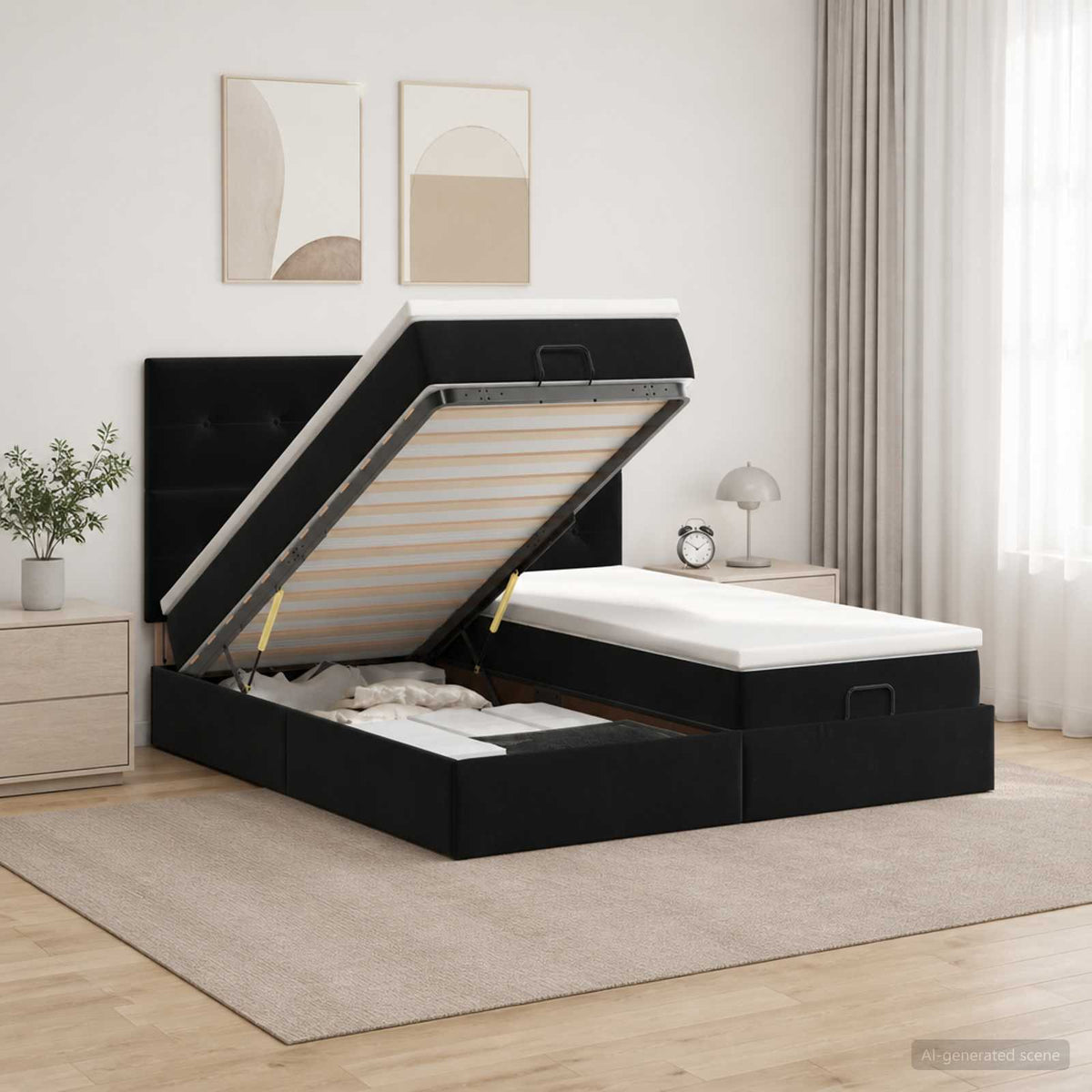Letto ottomano con materasso con testiera 2 pz Nero Velluto
