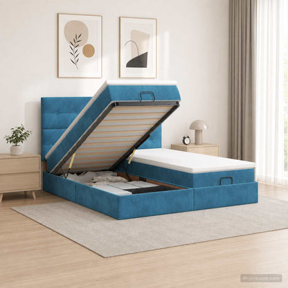 Letto Ottomano con Materasso e LED Blu scuro 180 x 200 cm