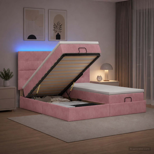 Letto Ottomano con Materasso e LED Rosa 200 x 200 cm Velluto - homemem39
