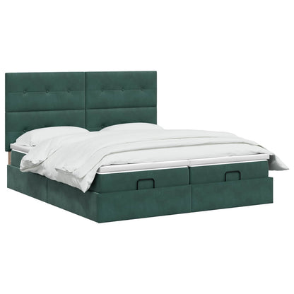 Letto Ottomano con Materasso e LED Verde Scuro 200 x 200 cm | homemem39