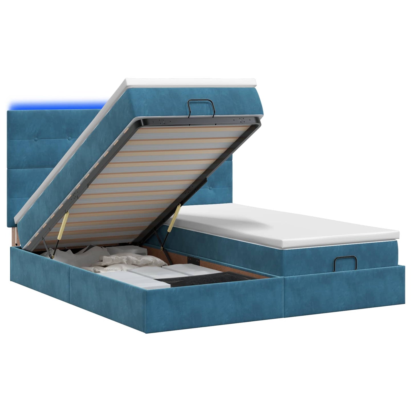 Letto Ottomano con Materasso e LED Blu scuro 200 x 200 cm | homemem39