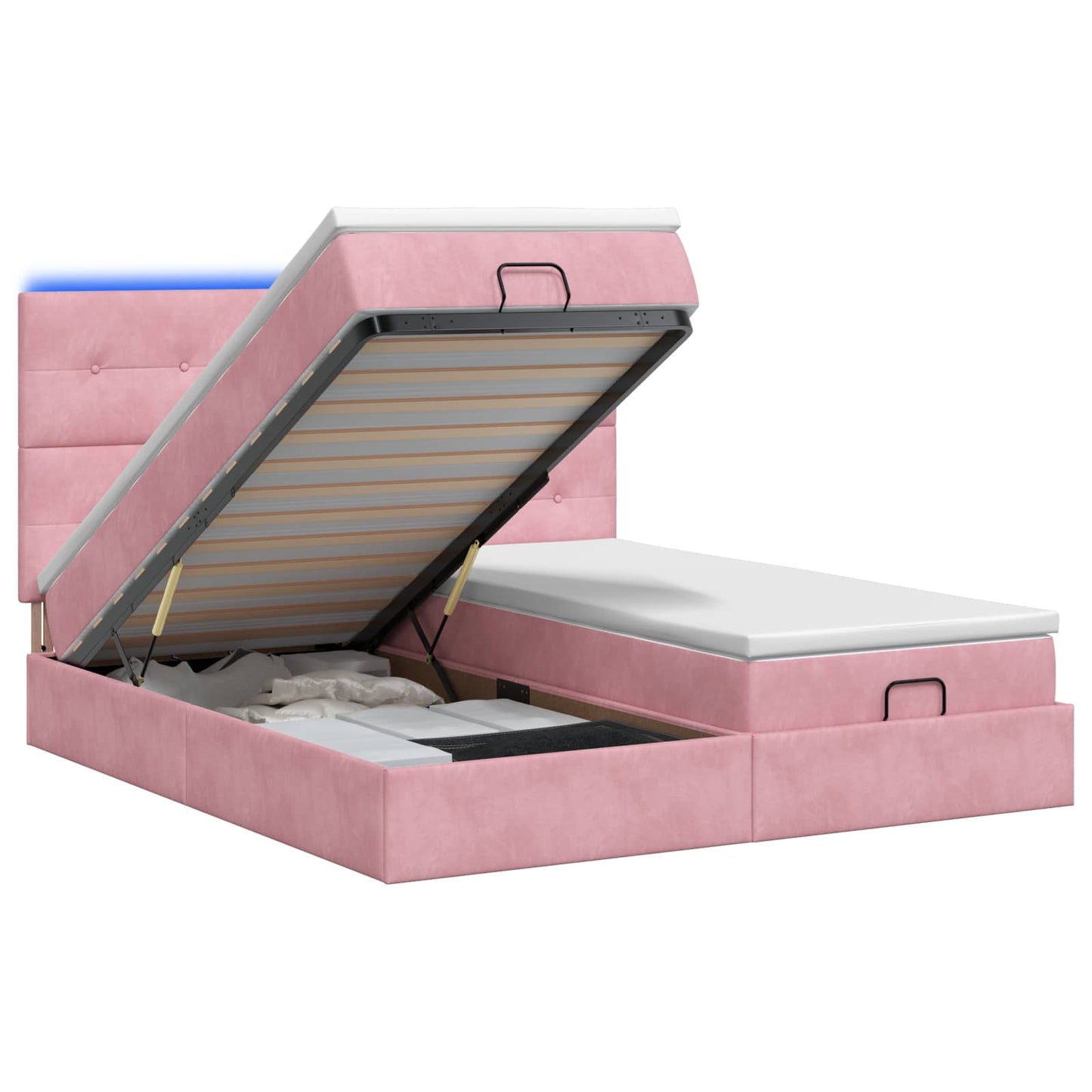 Letto Ottomano con Materasso e LED Rosa 200 x 200 cm Velluto | homemem39
