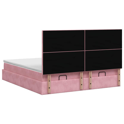 Letto Ottomano con Materasso e LED Rosa 200 x 200 cm Velluto | homemem39