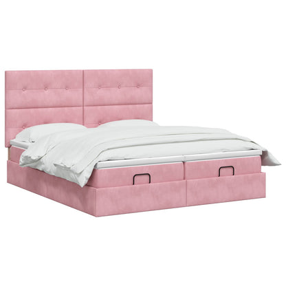 Letto Ottomano con Materasso e LED Rosa 200 x 200 cm Velluto | homemem39
