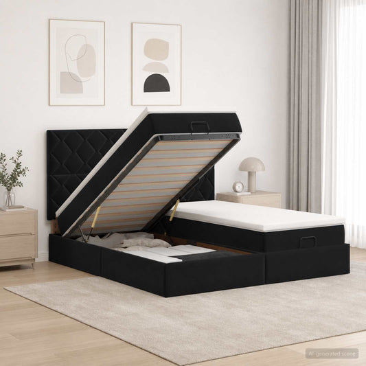 Letto ottomano con materasso con testiera 2 pz Nero Velluto | homemem39