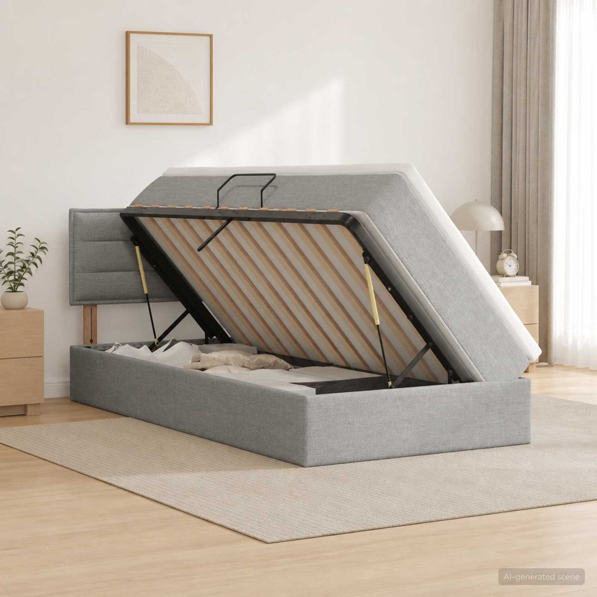 Letto con contenitore LED e materasso Grigio Chiaro 90 x 190 cm | homemem39