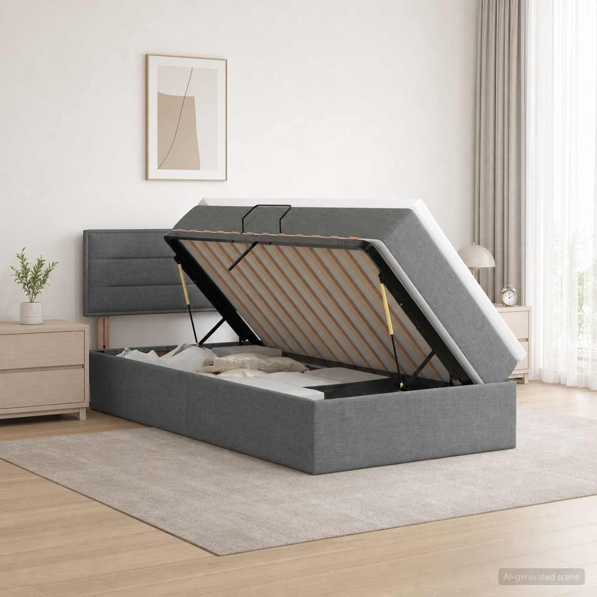 Letto con contenitore e materasso Grigio Scuro 100 x 200 cm | homemem39