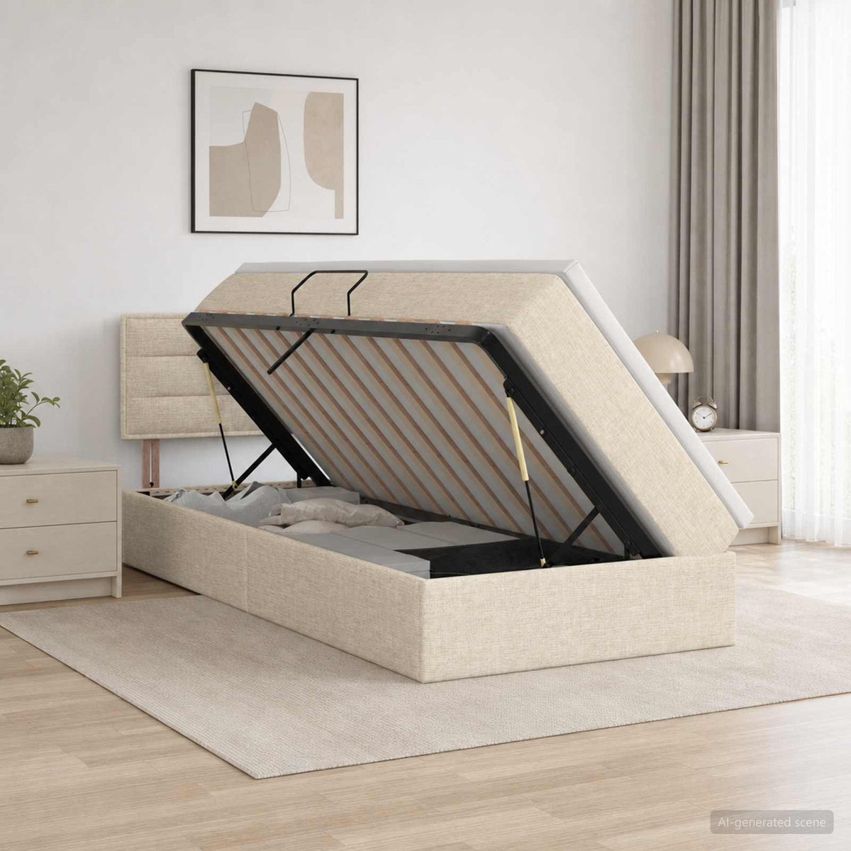 Letto con contenitore LED e materasso Crema 100 x 200 cm | homemem39