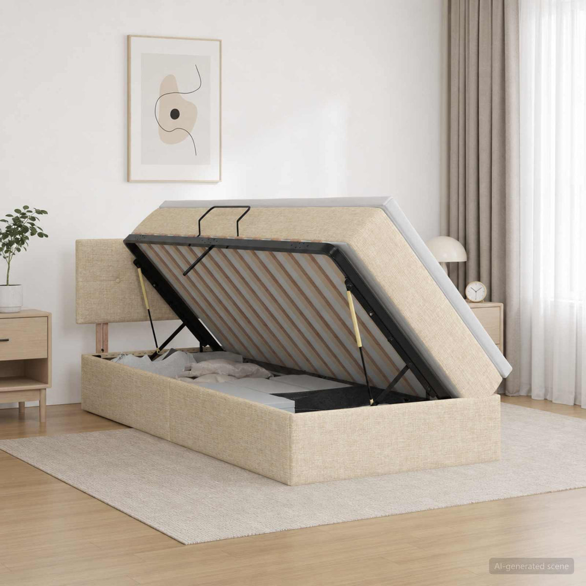Letto con contenitore e materasso Crema 90 x 190 cm Velluto