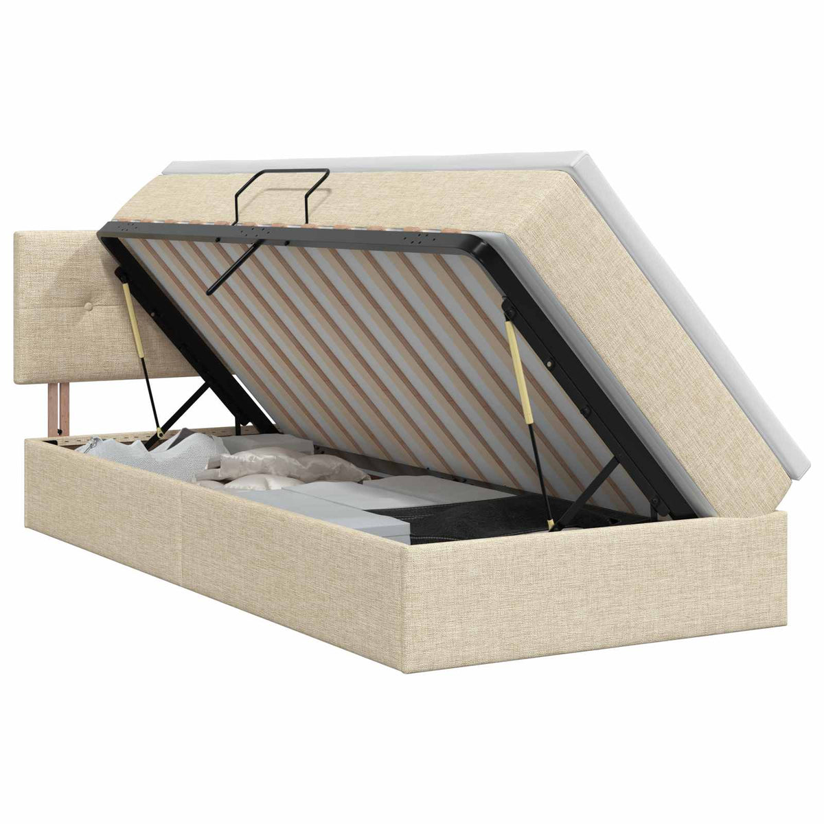 Letto con contenitore e materasso Crema 90 x 190 cm Velluto